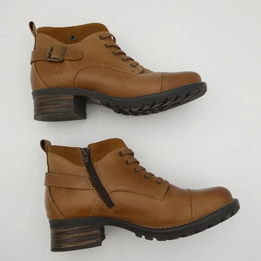 Taos Mini Crave Women's 9-9.5 Leather Zip Lace Ankle Boots Cognac Buckle Moto Bo